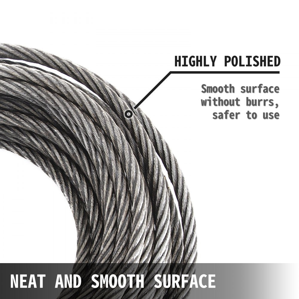 VEVOR Winch Cable 4400 lbs Capacity, Winch Wire Cable 50 Ft Length, Steel Cable Wire Rope with Self-locking Swivel Hook, 3/8 Inch Steel Core Winch Cable with Hook, for Truck Towing Lifting Pulling 