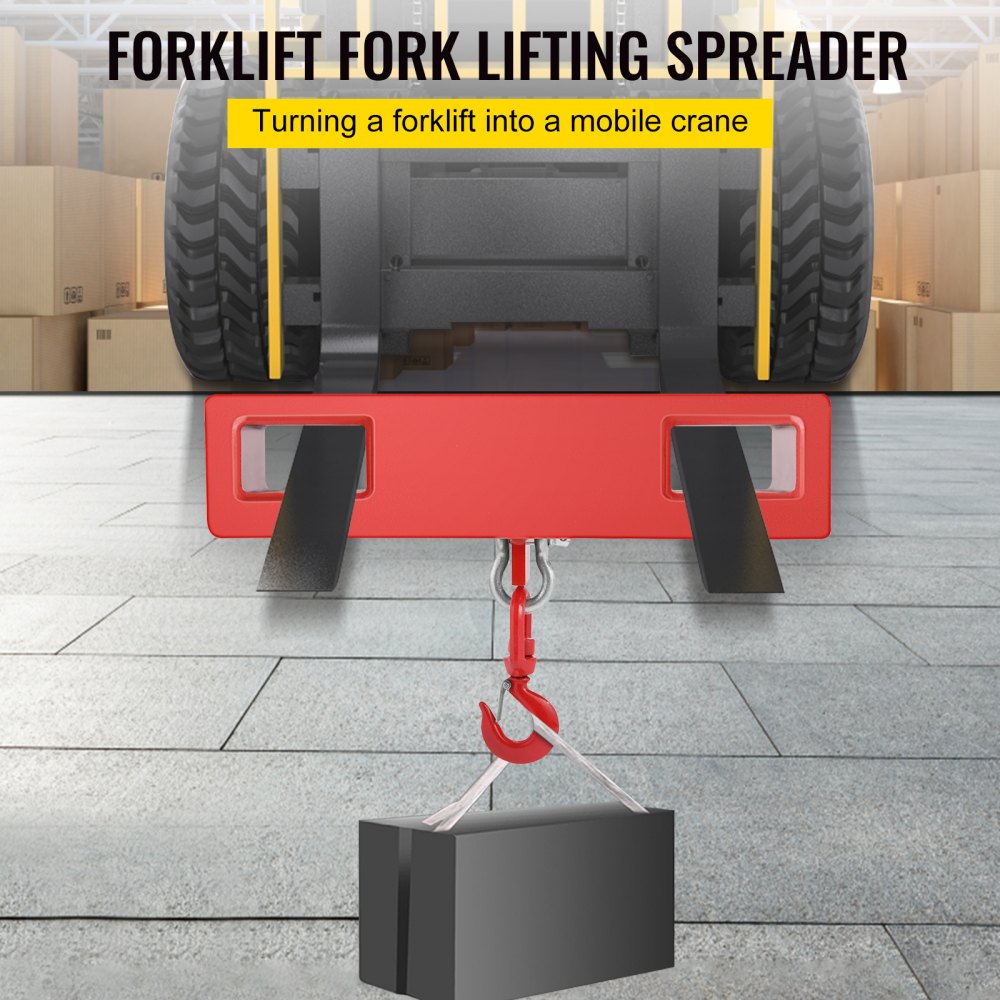 VEVOR Forklift Lifting Hook, 4400lbs Capacity Forklift Lifting Hoist, Red Forklift Mobile Crane with Swivel Hook and Two Large T-Screws, Hook Forklift Lifting Hoist, Fork Lifting Attachment 