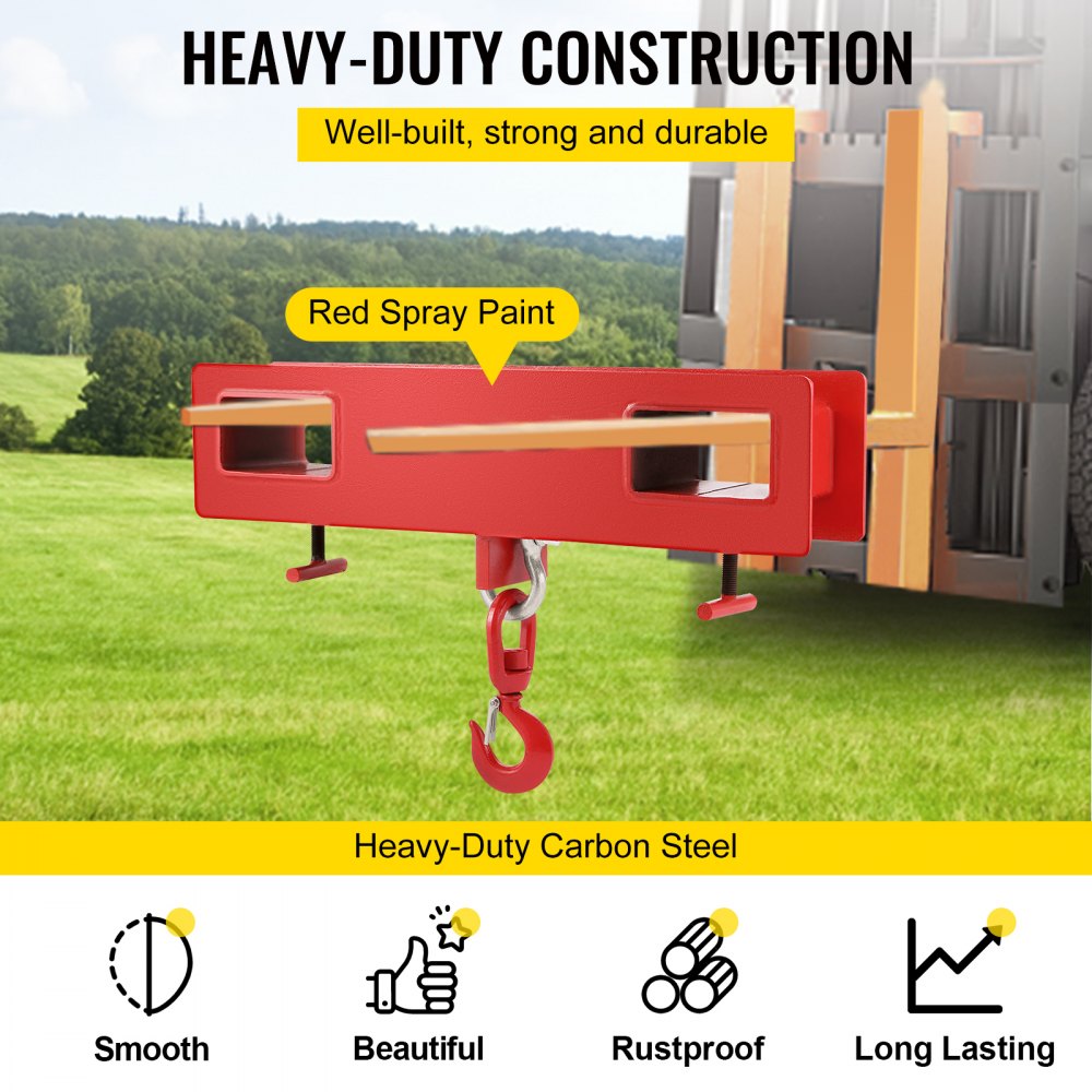 VEVOR Forklift Lifting Hook, 4400lbs Capacity Forklift Lifting Hoist, Red Forklift Mobile Crane with Swivel Hook and Two Large T-Screws, Hook Forklift Lifting Hoist, Fork Lifting Attachment 