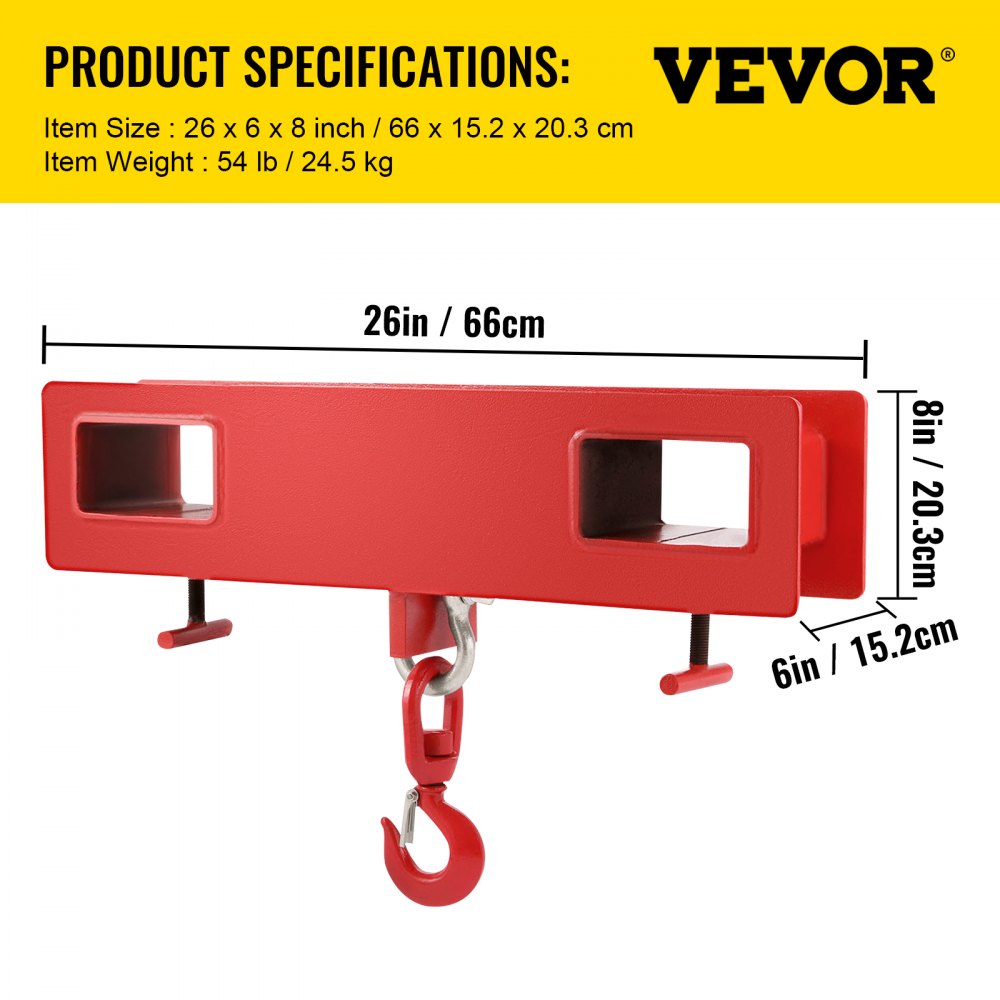 VEVOR Forklift Lifting Hook, 4400lbs Capacity Forklift Lifting Hoist, Red Forklift Mobile Crane with Swivel Hook and Two Large T-Screws, Hook Forklift Lifting Hoist, Fork Lifting Attachment 