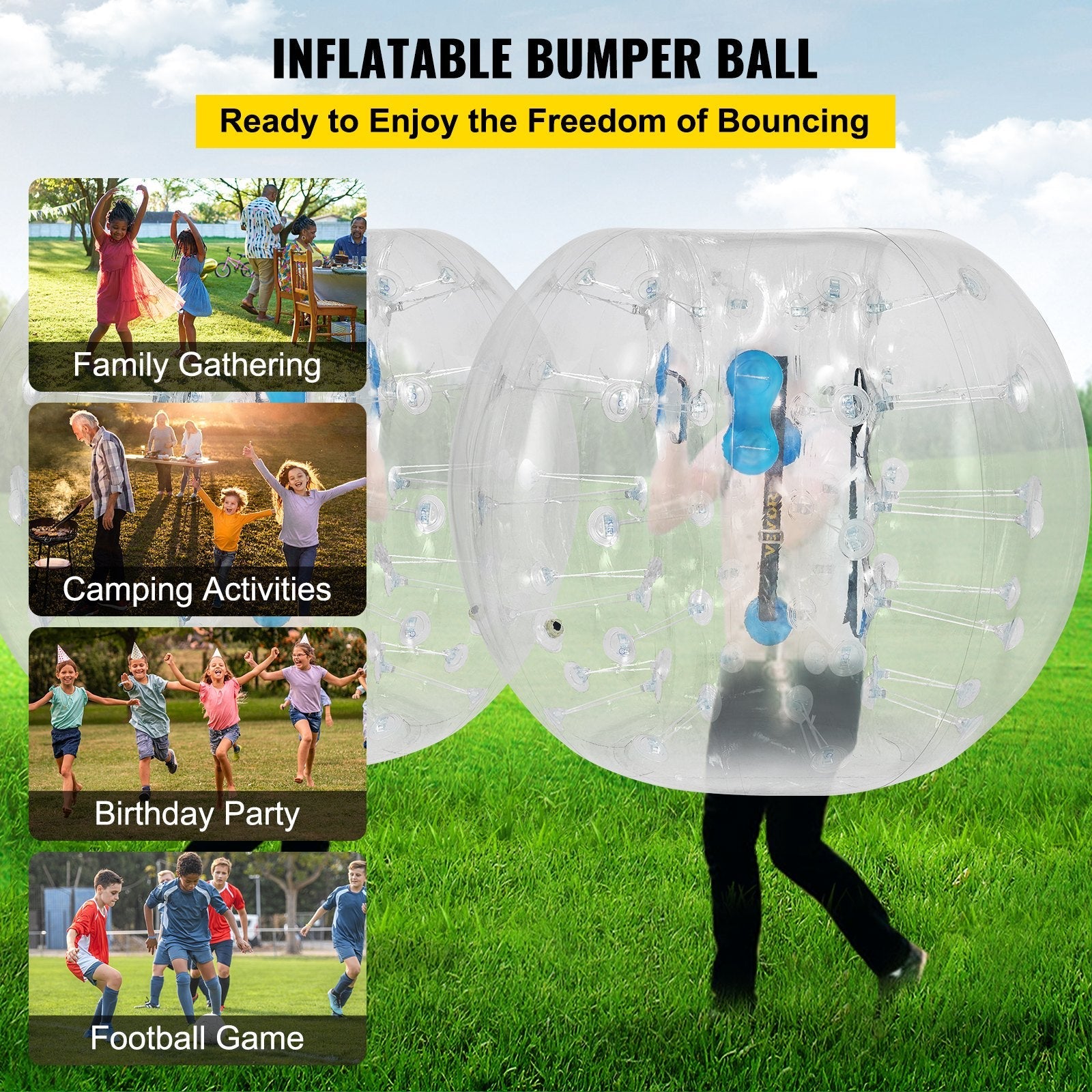 VEVOR 2PCS Inflatable Bumper Ball 4 FT / 1.2M Diameter, Bubble Soccer Ball, Blow It Up in 5 Min, Inflatable Zorb Ball for Adults or Children (4 FT, Transparent) 