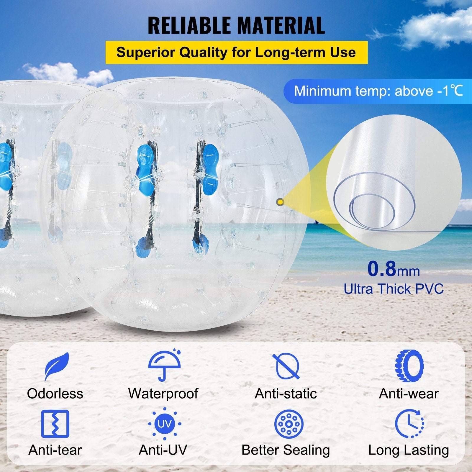 VEVOR 2PCS Inflatable Bumper Ball 4 FT / 1.2M Diameter, Bubble Soccer Ball, Blow It Up in 5 Min, Inflatable Zorb Ball for Adults or Children (4 FT, Transparent) 