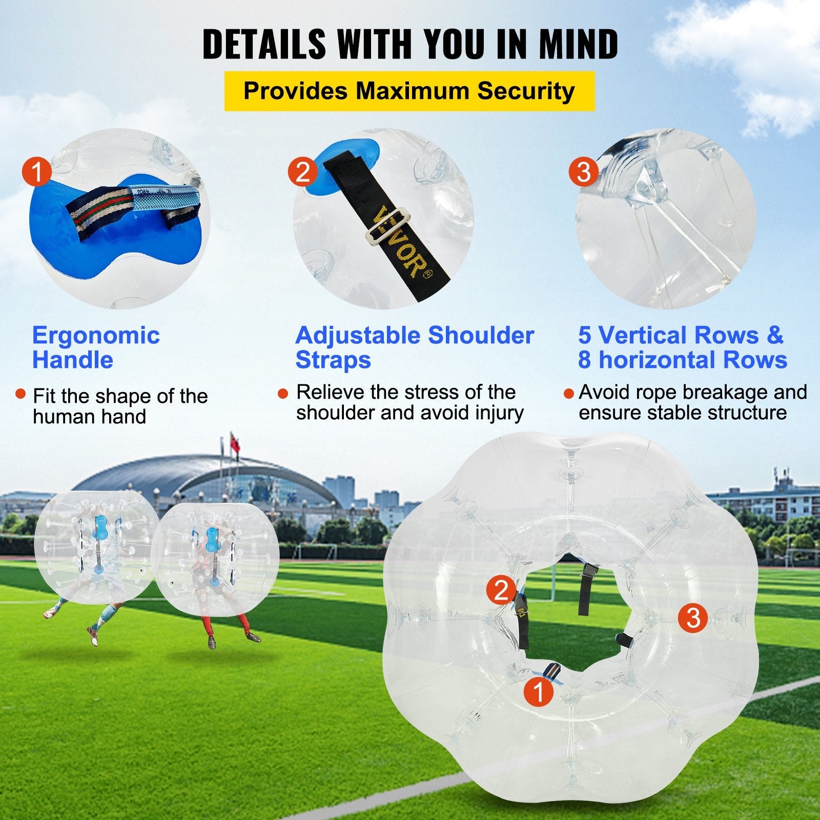 VEVOR 2PCS Inflatable Bumper Ball 4 FT / 1.2M Diameter, Bubble Soccer Ball, Blow It Up in 5 Min, Inflatable Zorb Ball for Adults or Children (4 FT, Transparent) 