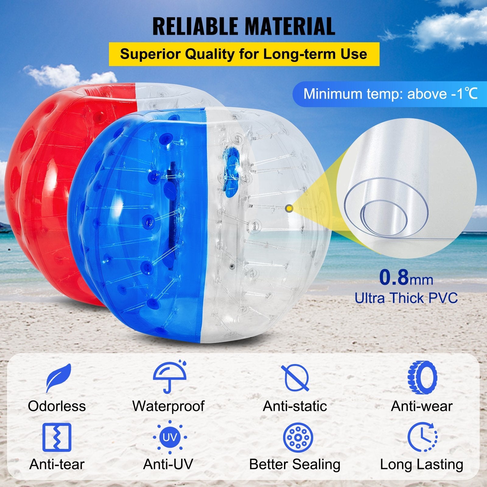 VEVOR 2PCS Inflatable Bumper Ball 5 FT / 1.5M Diameter, Bubble Soccer Ball, Blow It Up in 5 Min, Inflatable Zorb Ball for Adults or Children (5 FT, Red & Blue) 