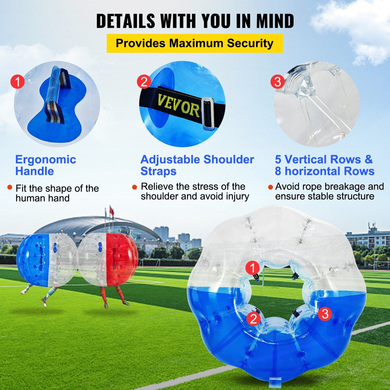 VEVOR 2PCS Inflatable Bumper Ball 5 FT / 1.5M Diameter, Bubble Soccer Ball, Blow It Up in 5 Min, Inflatable Zorb Ball for Adults or Children (5 FT, Red & Blue) 