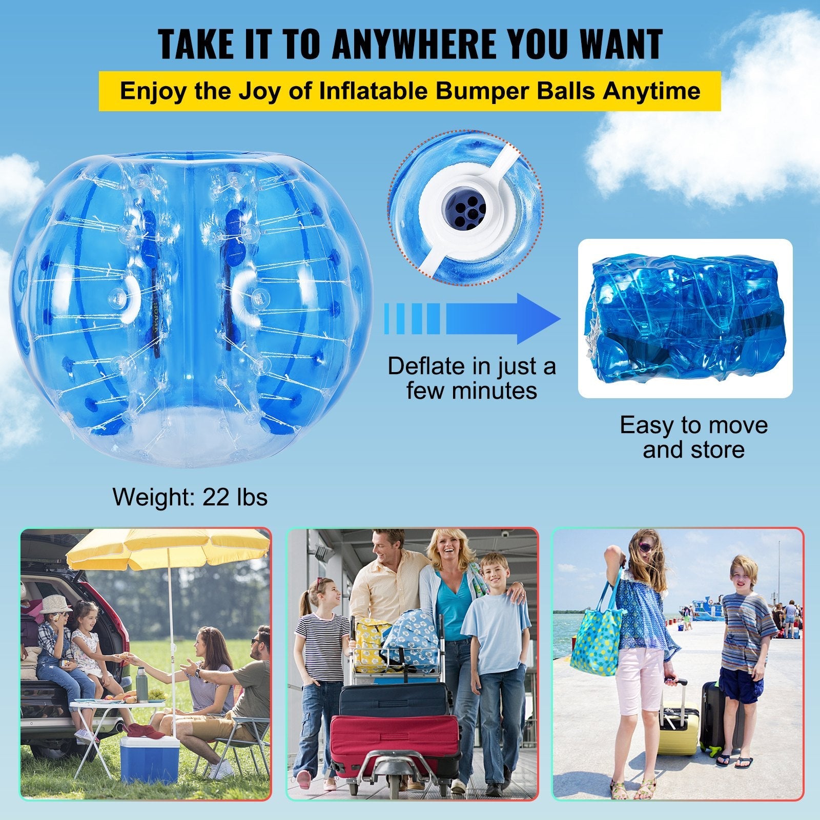 VEVOR 2PCS Inflatable Bumper Ball 5 FT / 1.5M Diameter, Bubble Soccer Ball, Blow It Up in 5 Min, Inflatable Zorb Ball for Adults or Children (5 FT, Red & Blue) 