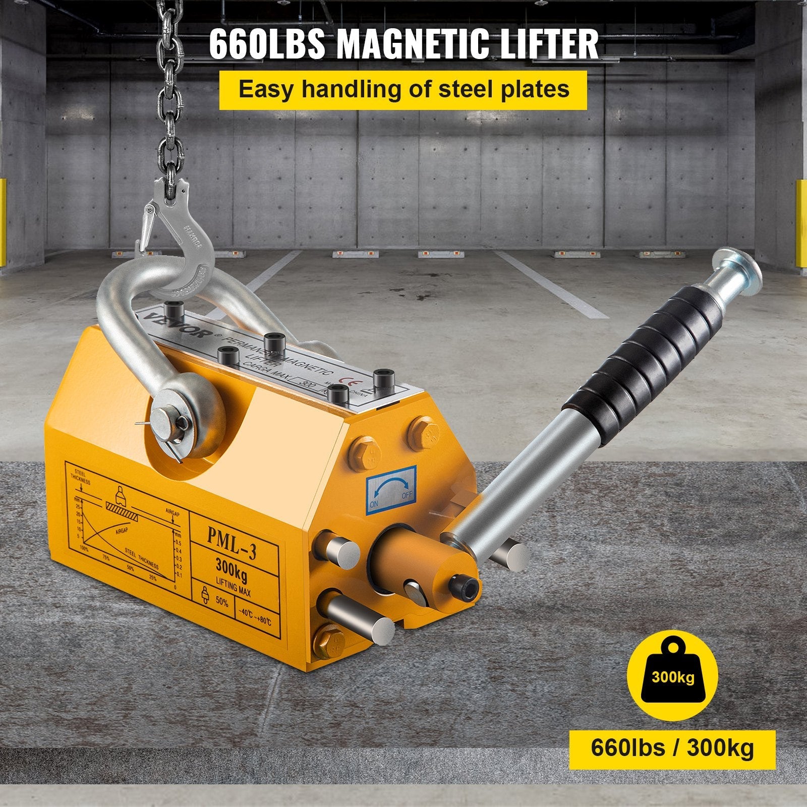 VEVOR Lifting Magnet with Release,660 Lbs Pulling Force - Steel Magnetic Lifter,Neodymium - Permanent Lift Magnets,Heavy Duty - for Hoist, Shop Crane, Block, Board 
