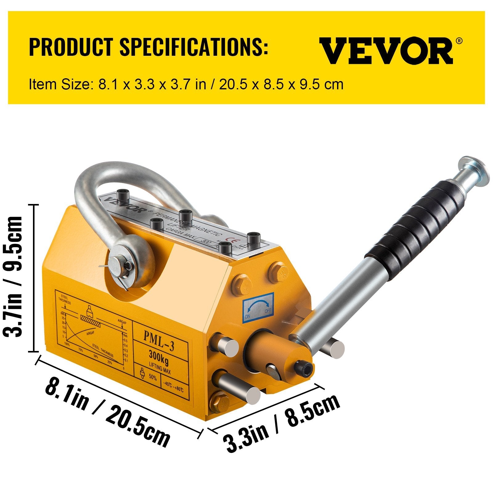 VEVOR Lifting Magnet with Release,660 Lbs Pulling Force - Steel Magnetic Lifter,Neodymium - Permanent Lift Magnets,Heavy Duty - for Hoist, Shop Crane, Block, Board 