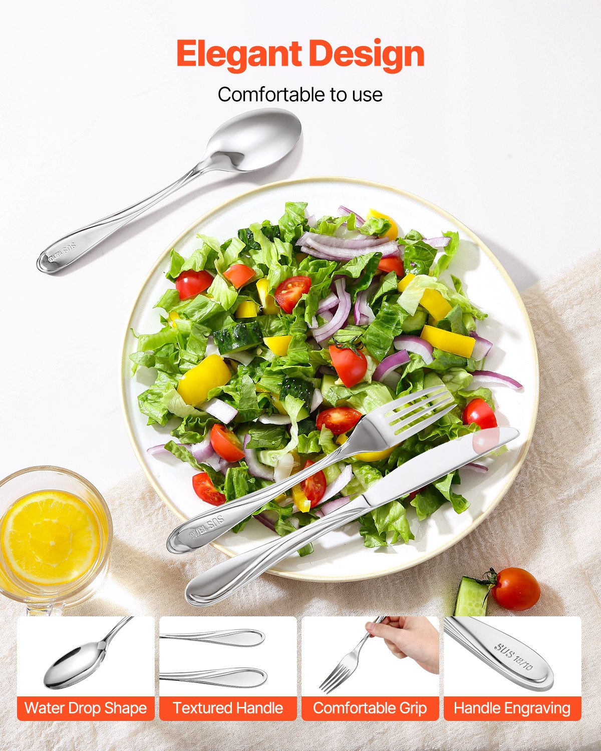 VEVOR 65-Piece Silverware Set Stainless Steel Cutlery Flatware Utensils for 12 