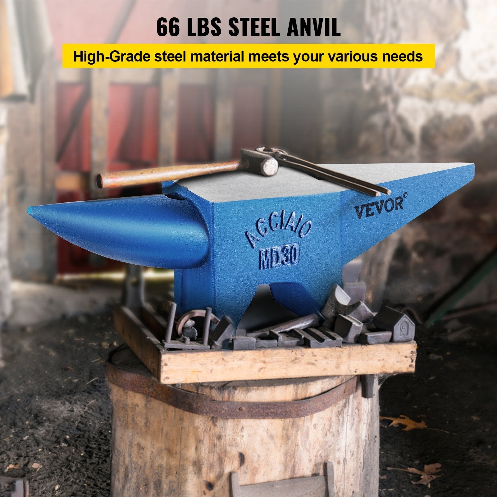 VEVOR Single Horn Anvil 66Lbs Cast Steel Anvil Blacksmith for Sale Forge Tools and Equipment Anvil Rugged Round Horn Anvil Blacksmith Jewelers Metalsmith Blacksmith Tool 