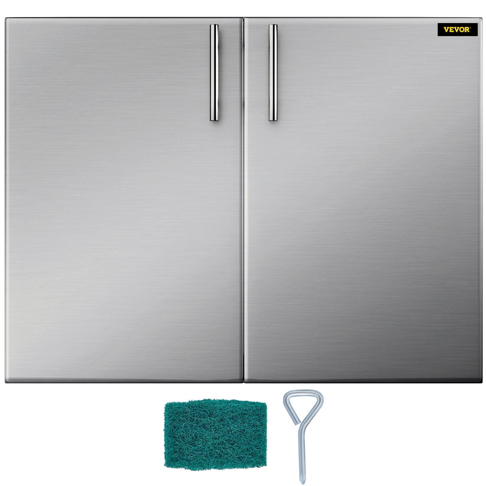 VEVOR Outdoor Kitchen Access 30\"x 23\" Wall Construction Stainless Steel Flush Mount for BBQ Island, 30inch x23inch, Double Door with Built-in Basket 