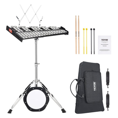 VEVOR 30 Note Glockenspiel Xylophone Bell Kit, Professional Percussion Instrument Set with Mallets, Drum Sticks, Music Stand,  8" Practice Pad, Adjustable Stand and Carrying Bag for Students & Adults 
