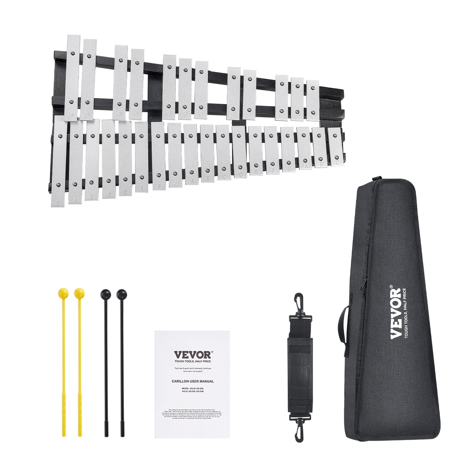 VEVOR 30 Note Glockenspiel Xylophone Bell Kit, Percussion Instrument with Mallets, Drum Sticks and Carrying Bag, Professional Glockenspiel Xylophone Percussion Instrument Set for Students & Adults 