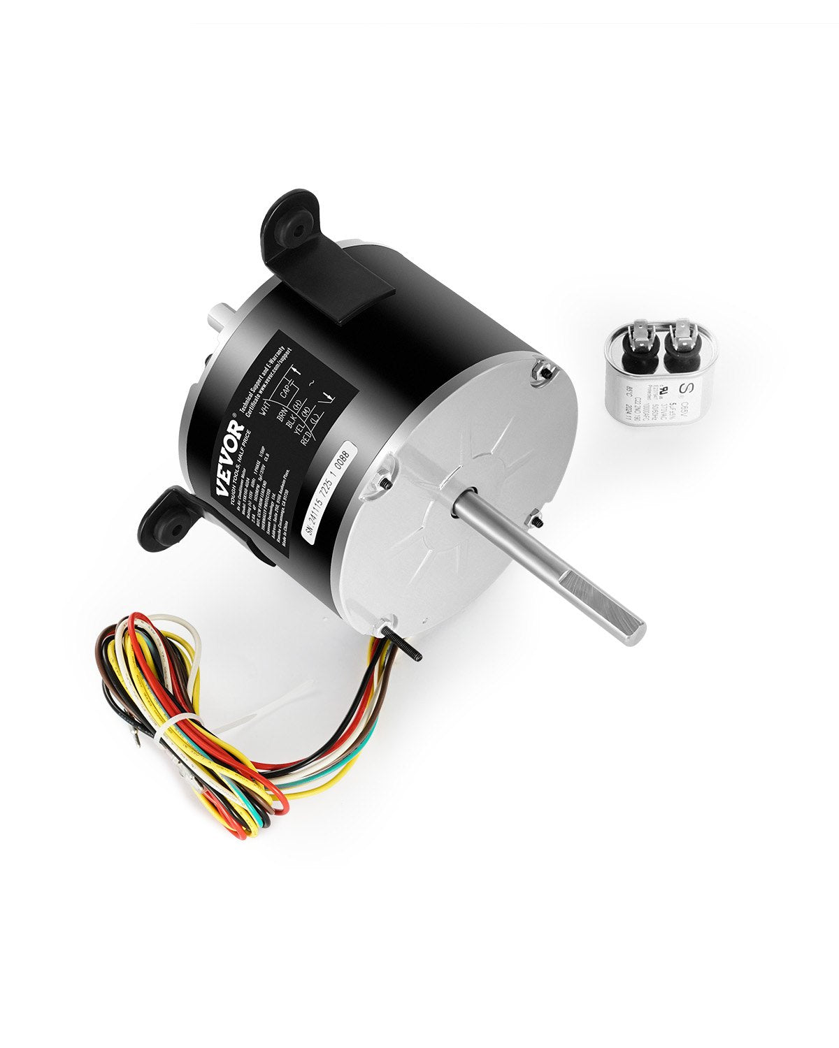 VEVOR 1/5HP RV AC Fan Motor AC115V 2.6 1650RPM Single Phase 5uf/370V Capacitor 