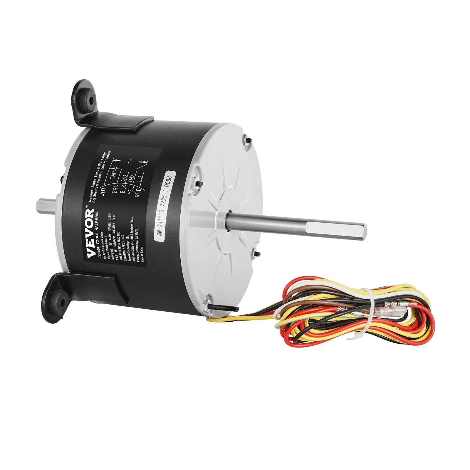 VEVOR 1/5HP RV AC Fan Motor AC115V 2.6 1650RPM Single Phase 5uf/370V Capacitor 