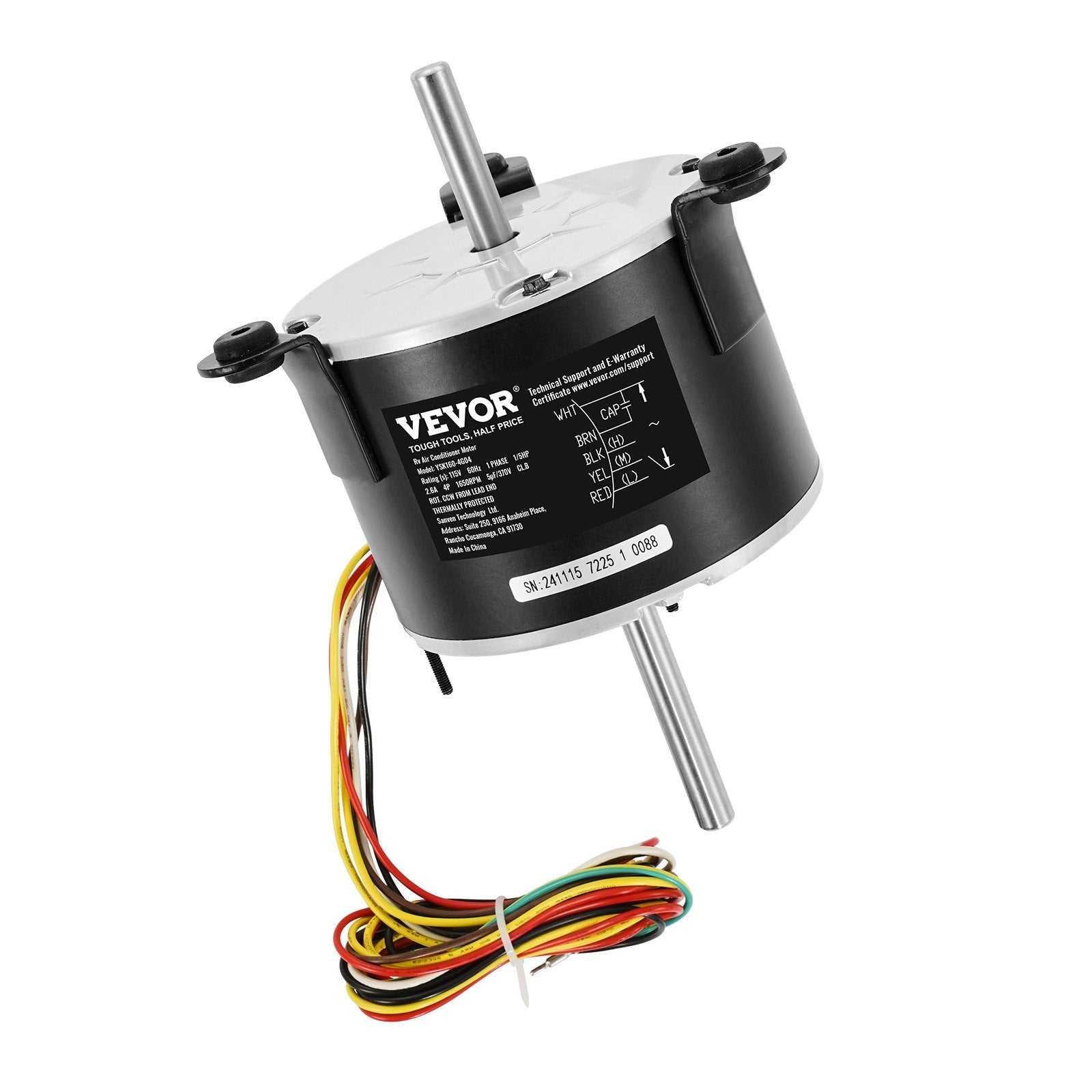VEVOR 1/5HP RV AC Fan Motor AC115V 2.6 1650RPM Single Phase 5uf/370V Capacitor 