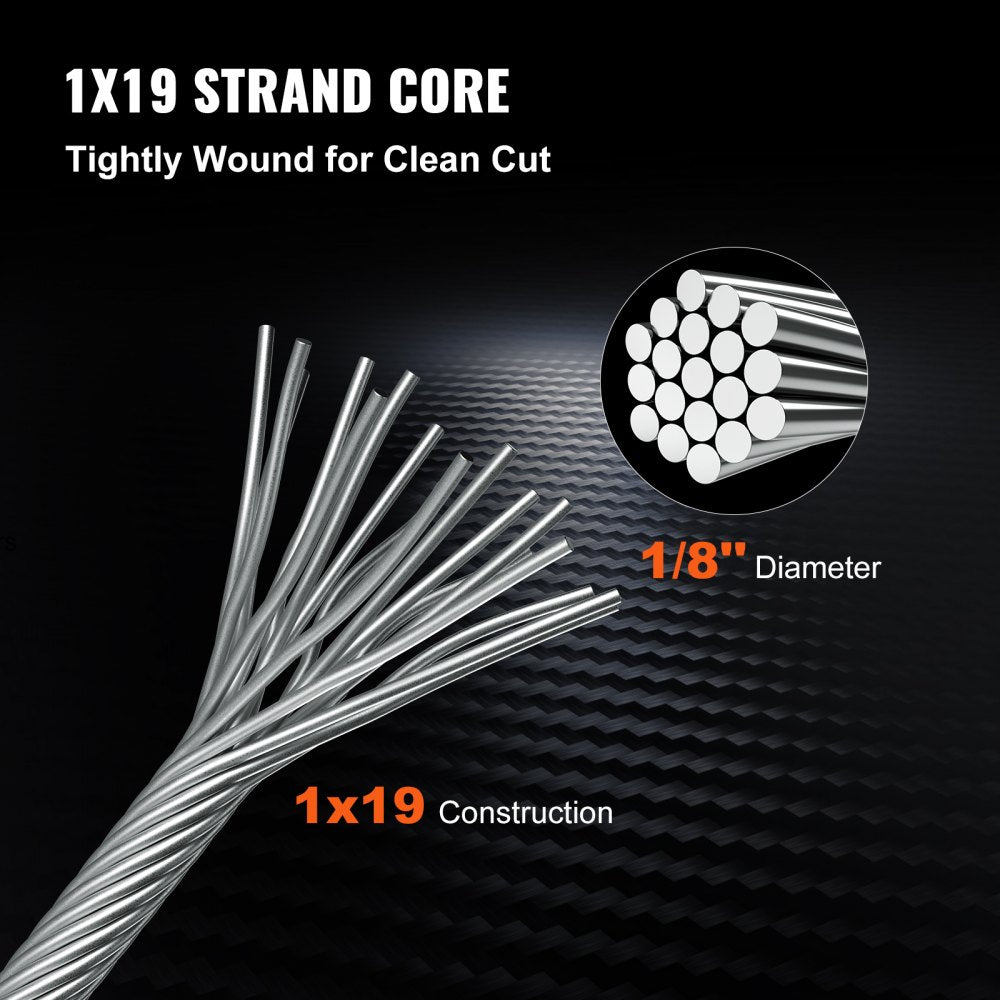 VEVOR Stainless Steel Cable Railing 1/8"x 500ft, Wire Rope 316 Marine Grade, Braided Aircraft Cable 1x19 Strands Construction for Deck,Rail,Balusters,Stair,Handrail,Porch,Fence 
