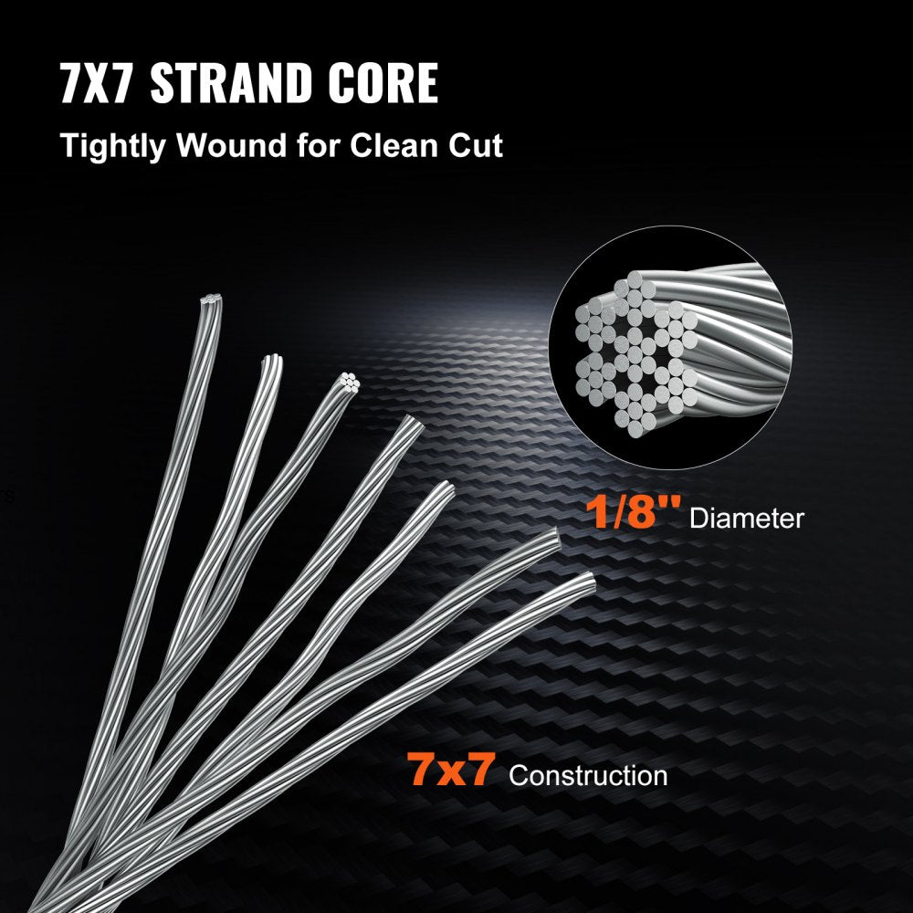 VEVOR Stainless Steel Cable Railing 1/8 Inch, Wire Rope 500 Feet 7x7, Braided Aircraft Cable Strands Construction for Deck,Rail,Balusters,Stair,Handrail,Porch,Fence 