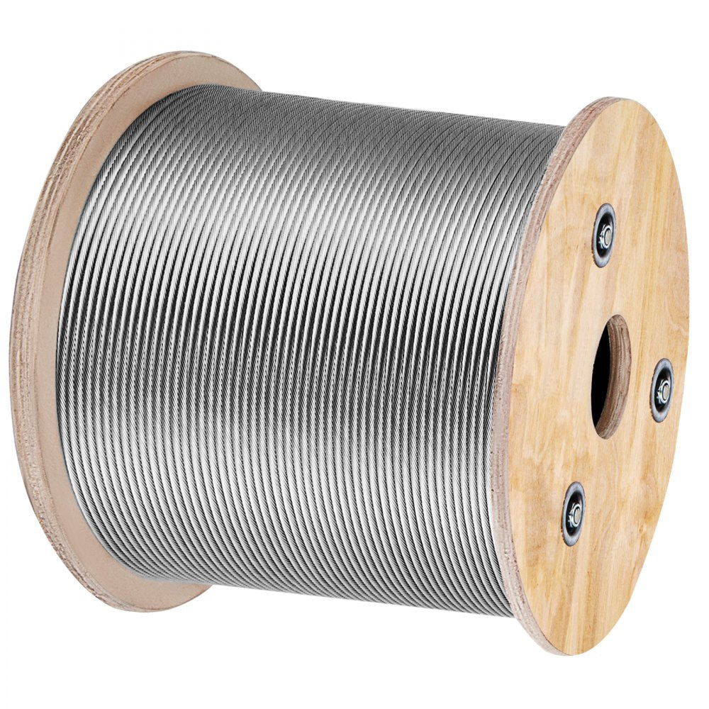 VEVOR Stainless Steel Cable Railing 1/8 Inch, Wire Rope 500 Feet 7x7, Braided Aircraft Cable Strands Construction for Deck,Rail,Balusters,Stair,Handrail,Porch,Fence 