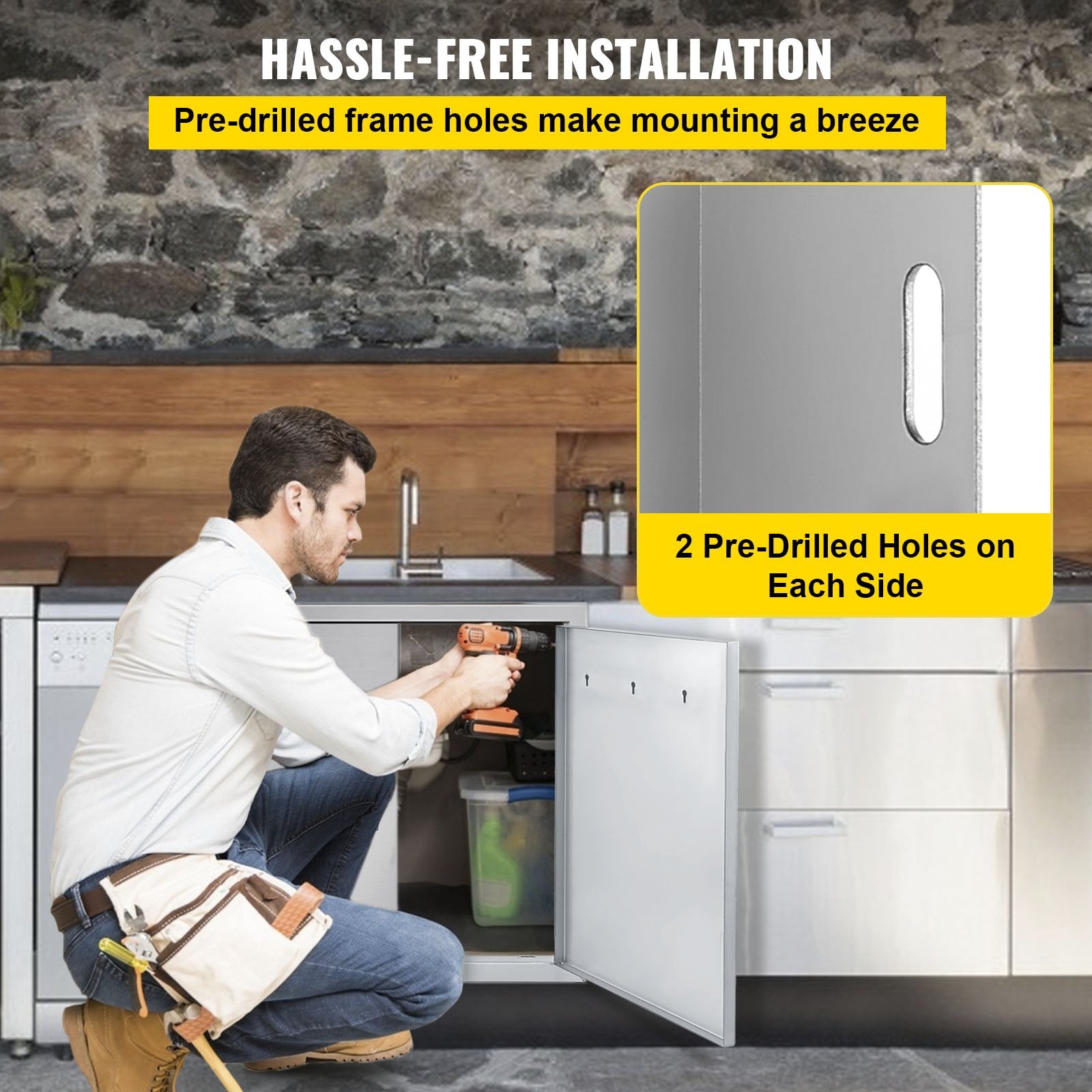 VEVOR 31 Inch BBQ Access Door 304 Stainless Steel BBQ Island 31W x 31H Inchs Double Door with Paper Towel Holder for Outdoor Kitchen 