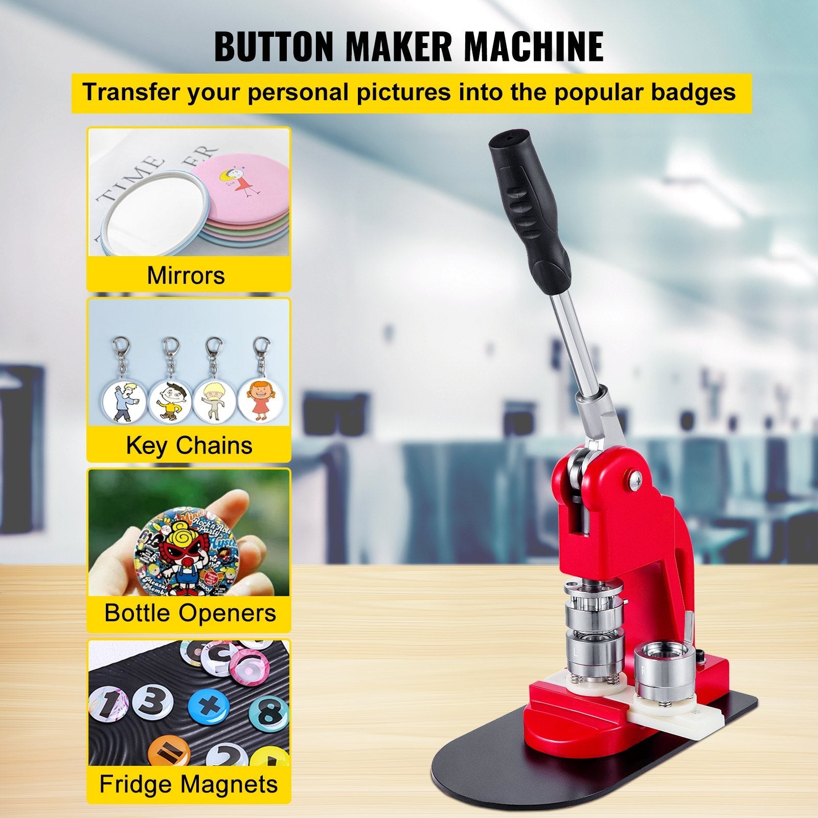 VEVOR Button Maker Button Badge Maker 32mm(1.25in) DIY Pin Button Maker Machine with1000 Pcs Free Button Parts & Circle Cutter Installation-Free Button Press Kit 