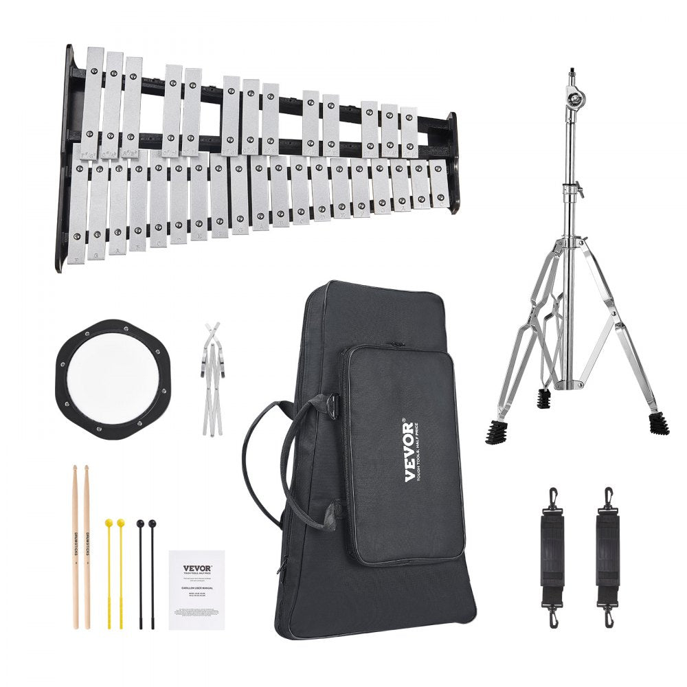 VEVOR 32 Note Glockenspiel Xylophone Bell Kit, Professional Percussion Instrument Set with Mallets, Drum Sticks, Music Stand,  8" Practice Pad, Adjustable Stand and Carrying Bag for Students & Adults 