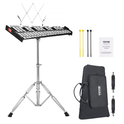 VEVOR 32 Note Glockenspiel Xylophone Bell Kit, Professional Percussion Instrument Set with Mallets, Drum Sticks, Music Stand, Adjustable Stand and Carrying Bag for Students & Adults 
