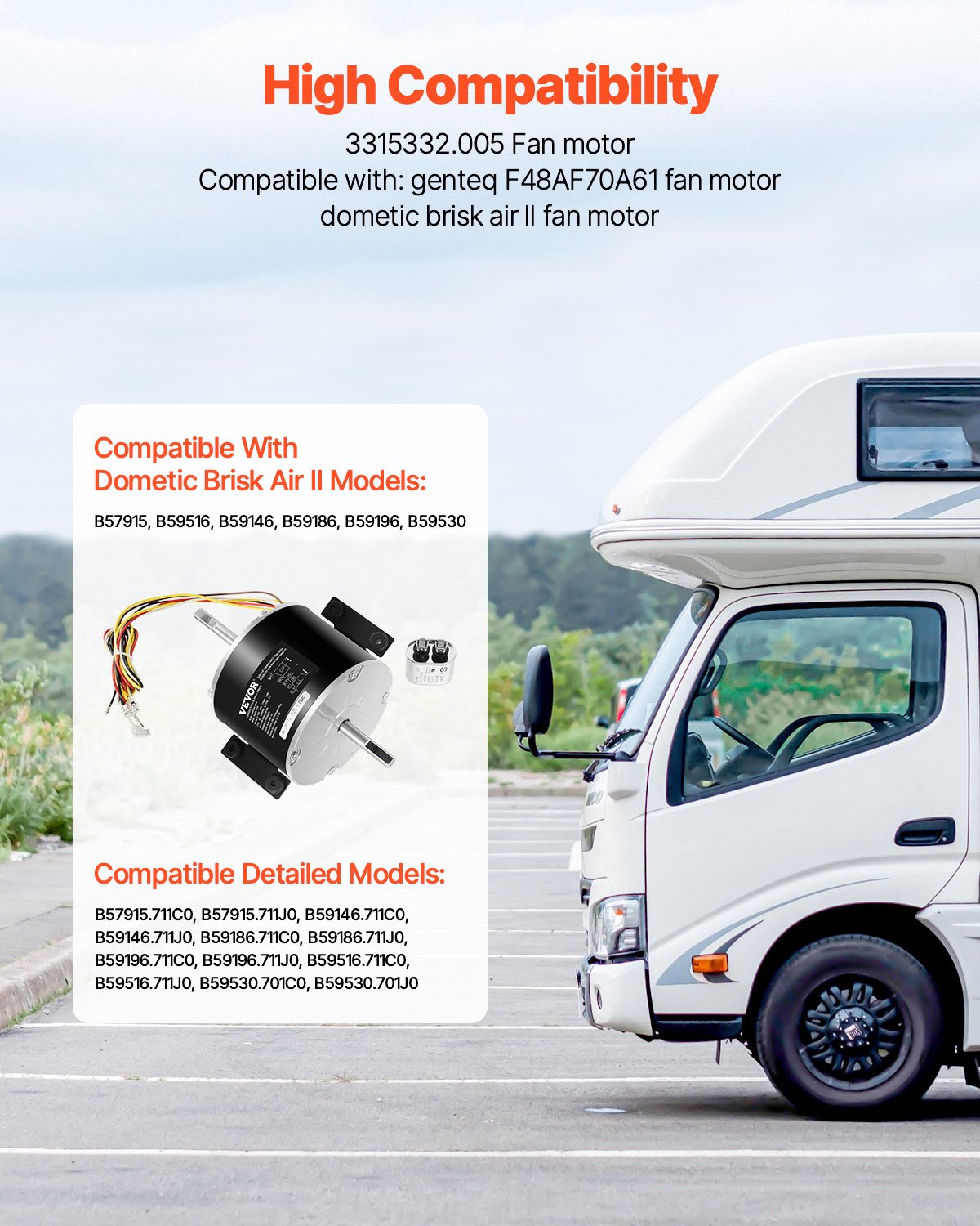 VEVOR 1/4HP RV AC Fan Motor AC115V 3A 1650RPM Single Phase 5uf/370V Capacitor 