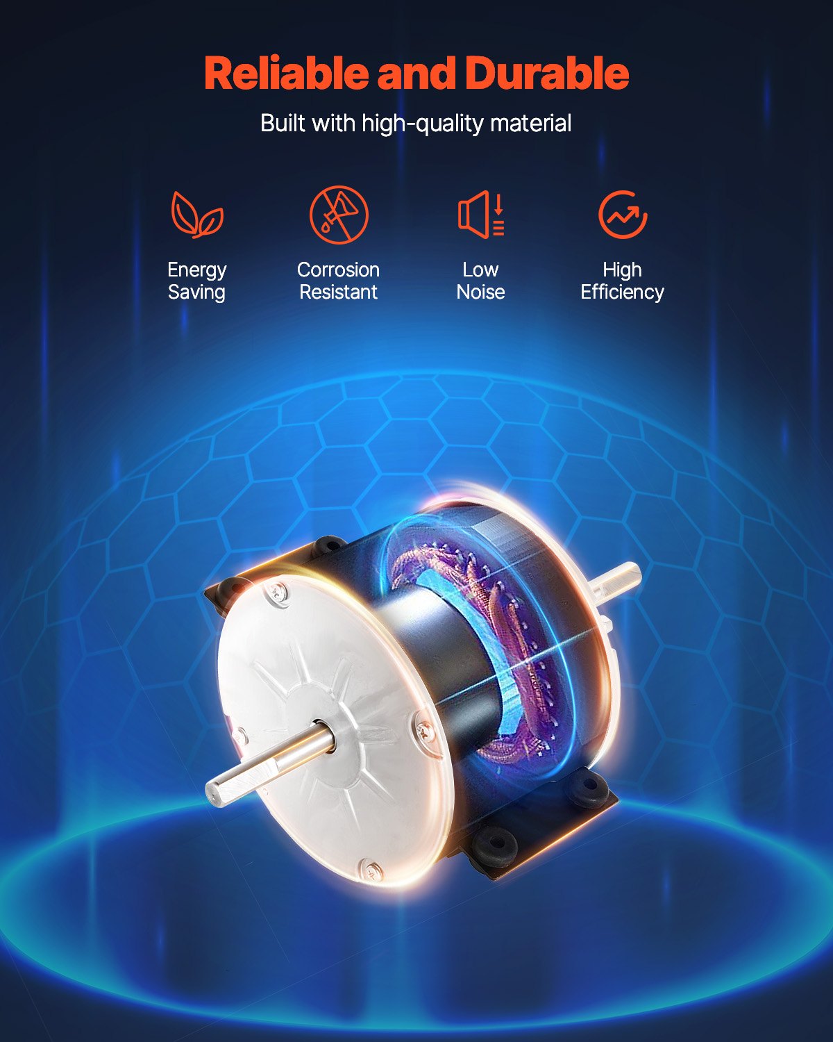 VEVOR 1/4HP RV AC Fan Motor AC115V 3A 1650RPM Single Phase 5uf/370V Capacitor 
