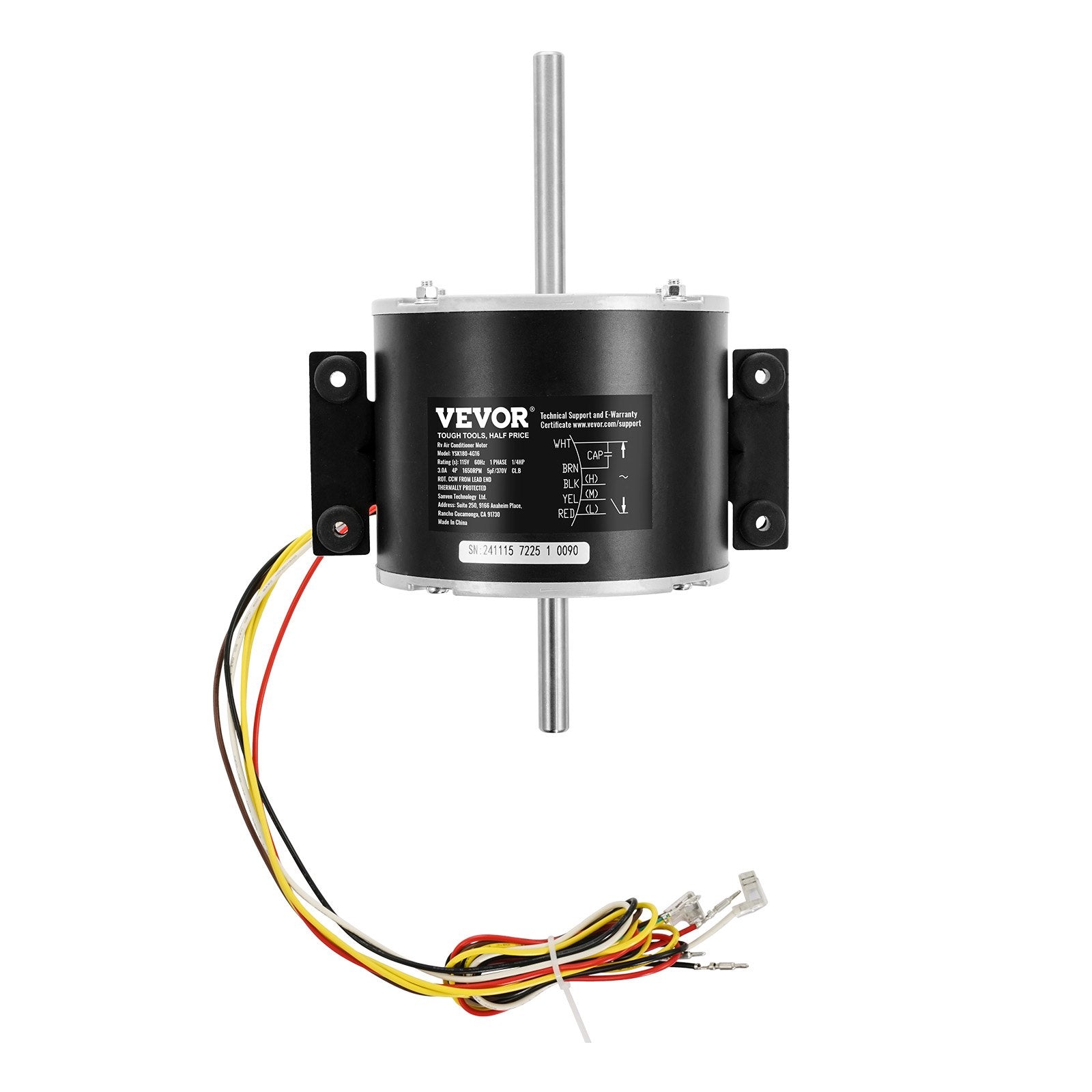 VEVOR 1/4HP RV AC Fan Motor AC115V 3A 1650RPM Single Phase 5uf/370V Capacitor 
