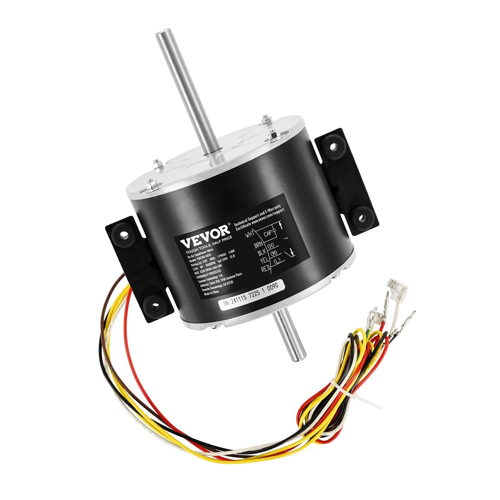 VEVOR 1/4HP RV AC Fan Motor AC115V 3A 1650RPM Single Phase 5uf/370V Capacitor 
