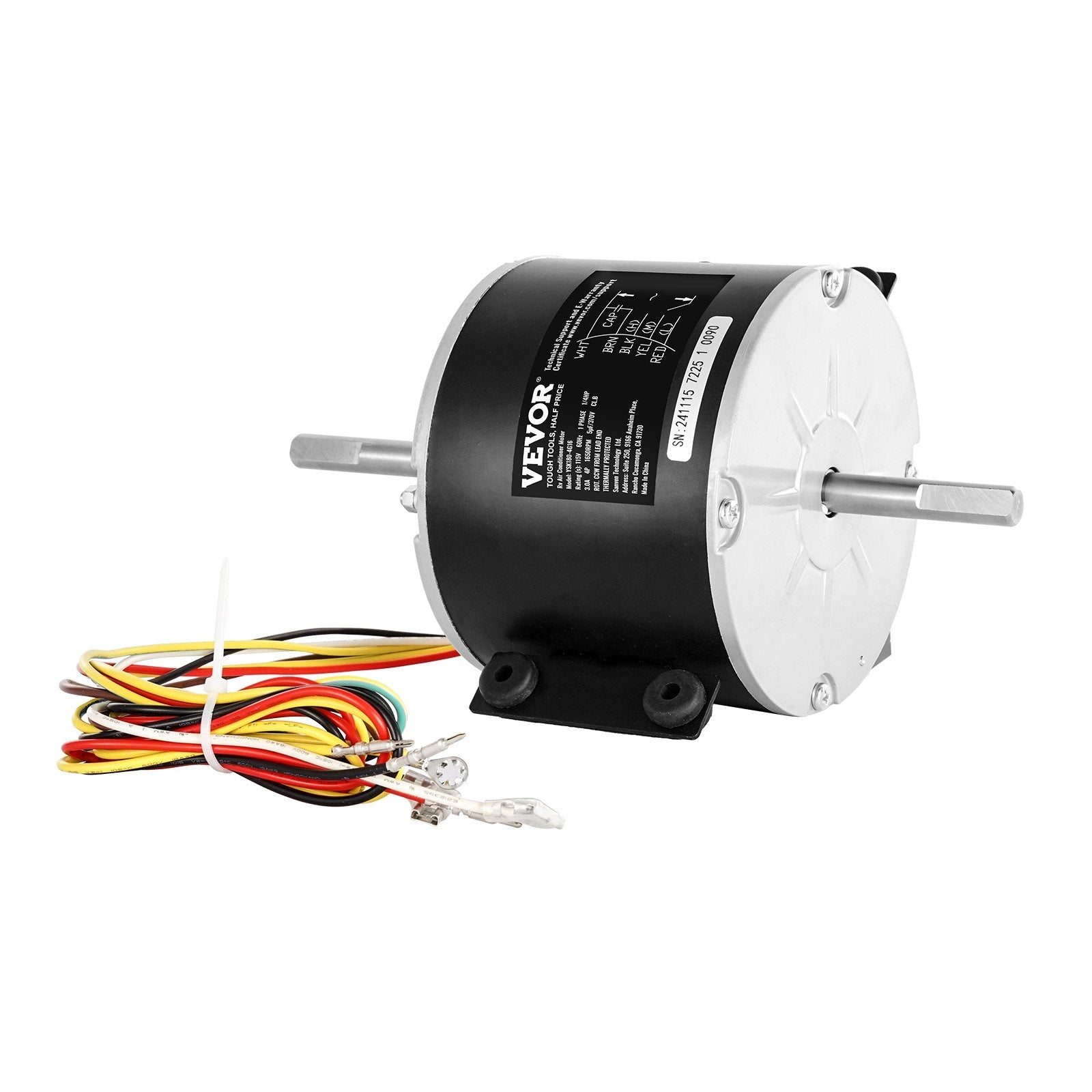 VEVOR 1/4HP RV AC Fan Motor AC115V 3A 1650RPM Single Phase 5uf/370V Capacitor 