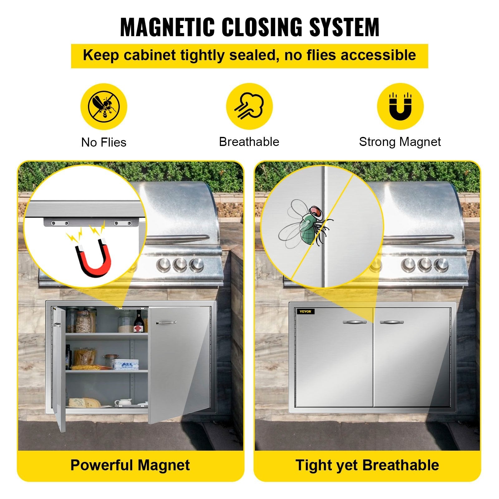 VEVOR BBQ Access Door 33W x 22H Inch, Double BBQ Door Stainless Steel, Outdoor Kitchen Doors for BBQ Island, Grilling Station, Outside Cabinet 