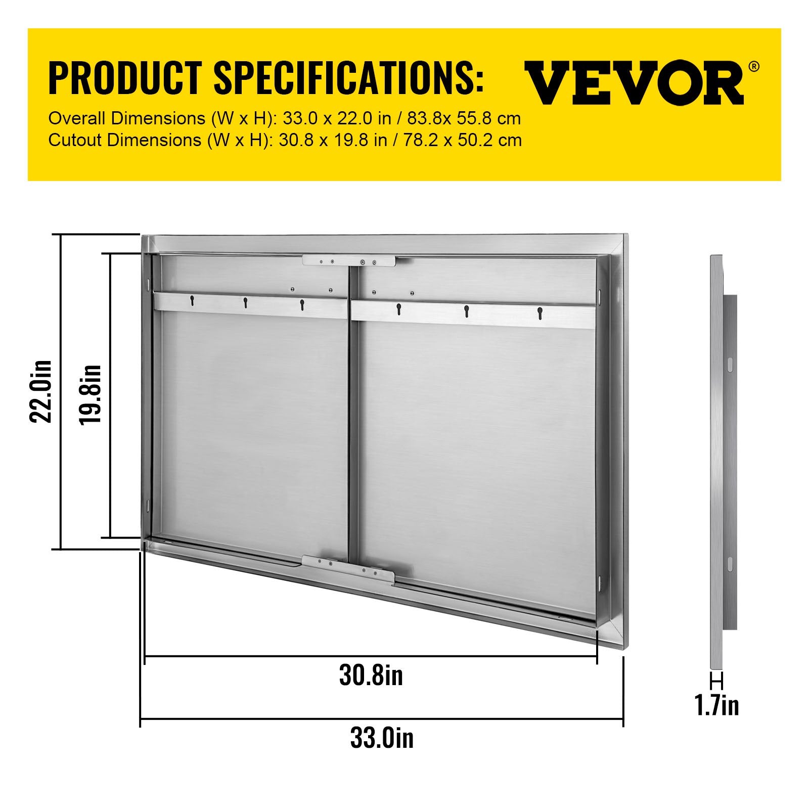 VEVOR BBQ Access Door 33W x 22H Inch, Double BBQ Door Stainless Steel, Outdoor Kitchen Doors for BBQ Island, Grilling Station, Outside Cabinet 