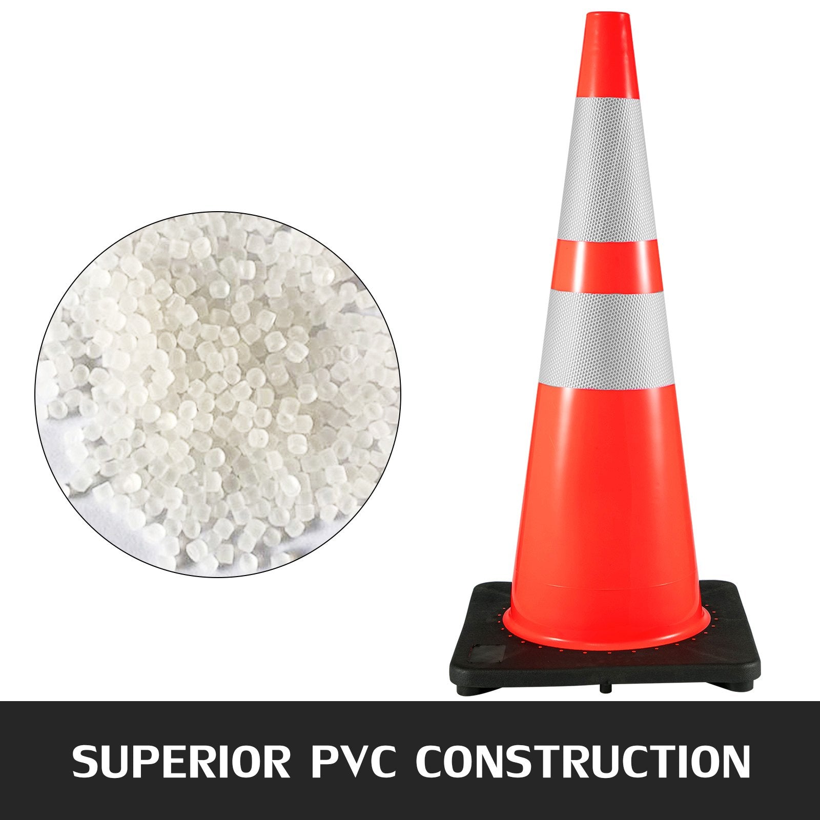 VEVOR 6Pack 36\" Traffic Cones, Safety Road Parking Cone with Black Weighted Base, PVC Orange Traffic Safety Cones, Hazard Cones Reflective Collars for Construction Traffic Parking 