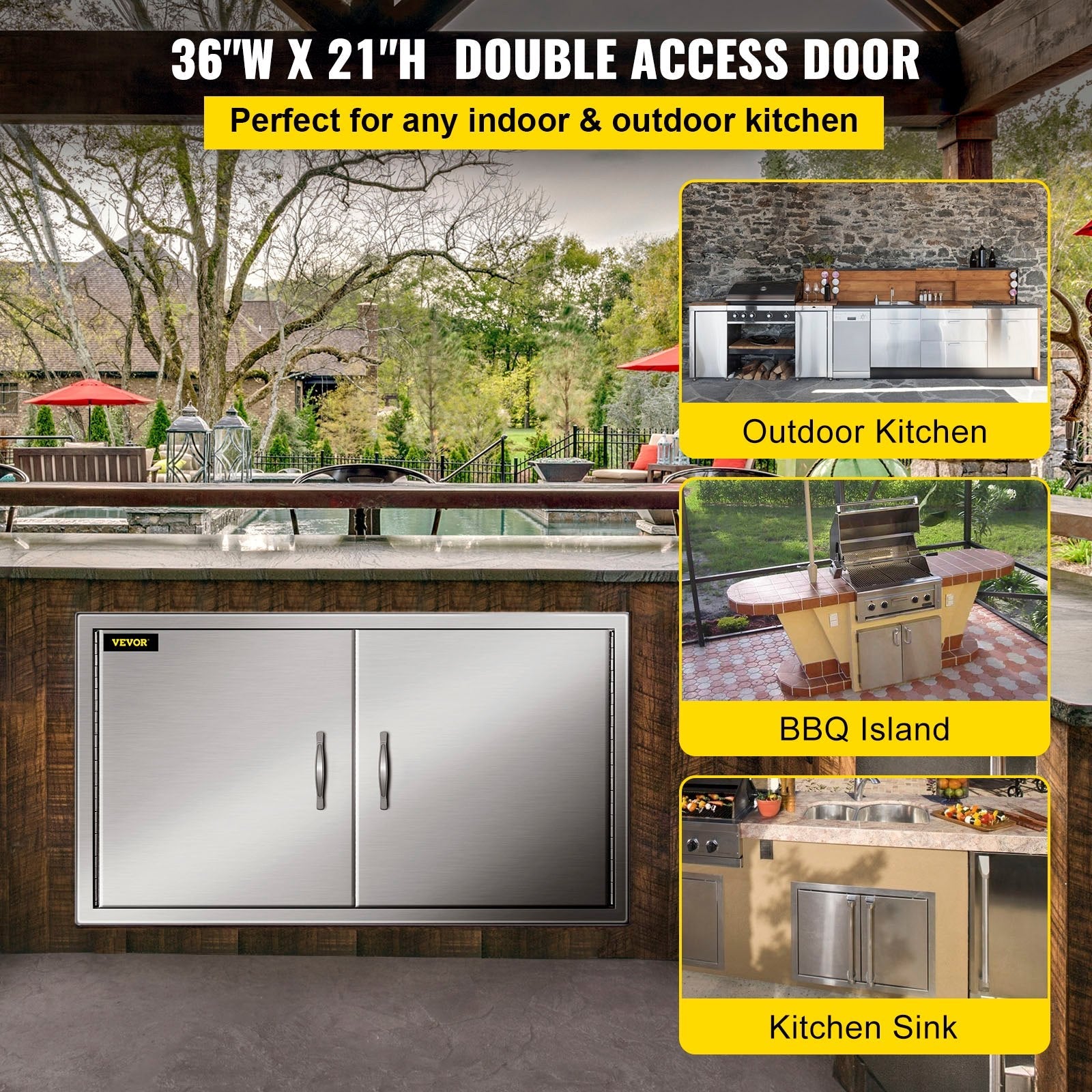Bbq 36"x21"/90x53cm Access Double Walled Door Stainless Doors Vertical Outdoor 