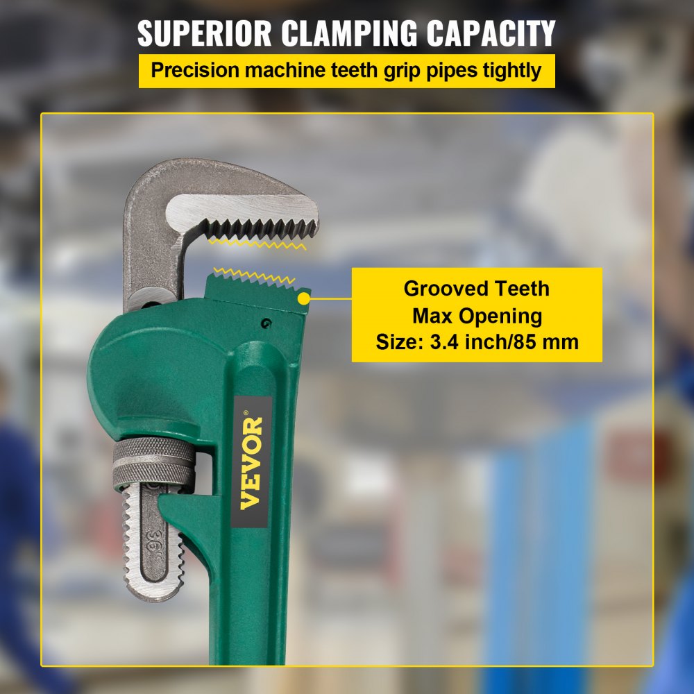 VEVOR 36-Inch Aluminum Straight Pipe Wrench Ideal for 2” to 3-1/2” Pipe Adjustable Plumbing Pipe Wrench Heavy Duty 5” Jaw capacity Plumbers Pliers Tool 