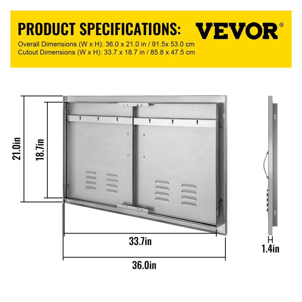 36”x21” Vented Double Access Door Double Island Outdoor Kitchen Ventilation 