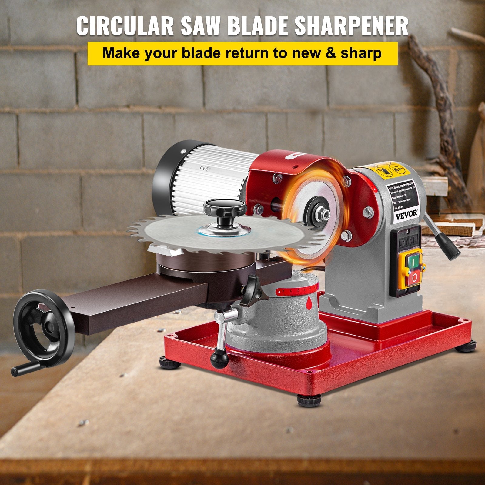 VEVOR Circular Saw Blade Sharpener 5\" Grinding Wheel Size, Rotary Angle Mill Grinding Machine 370W, Saw Blade Sharpener Machine for Carbide Tipped Saw Blades 