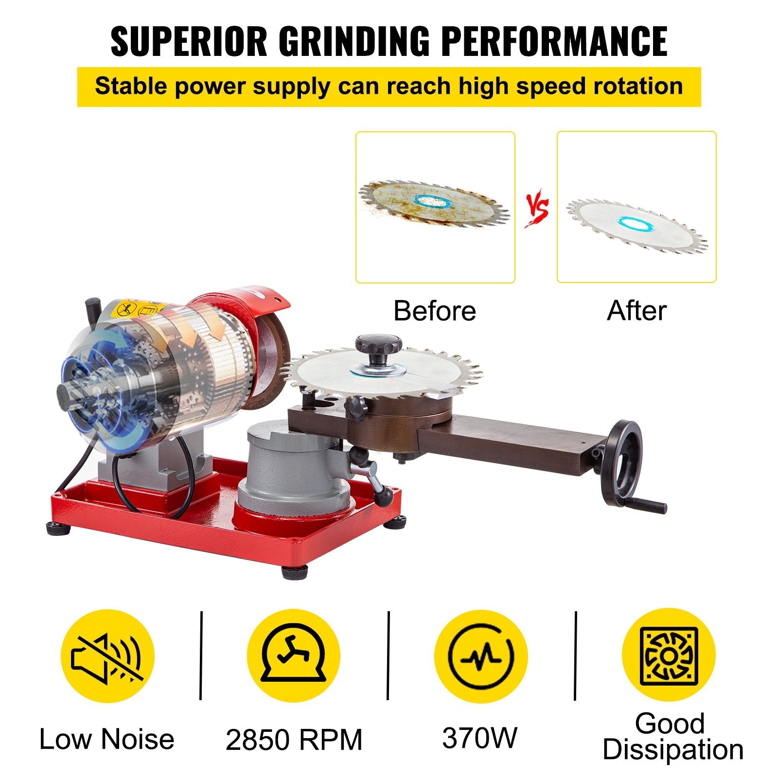 VEVOR Circular Saw Blade Sharpener 5\" Grinding Wheel Size, Rotary Angle Mill Grinding Machine 370W, Saw Blade Sharpener Machine for Carbide Tipped Saw Blades 