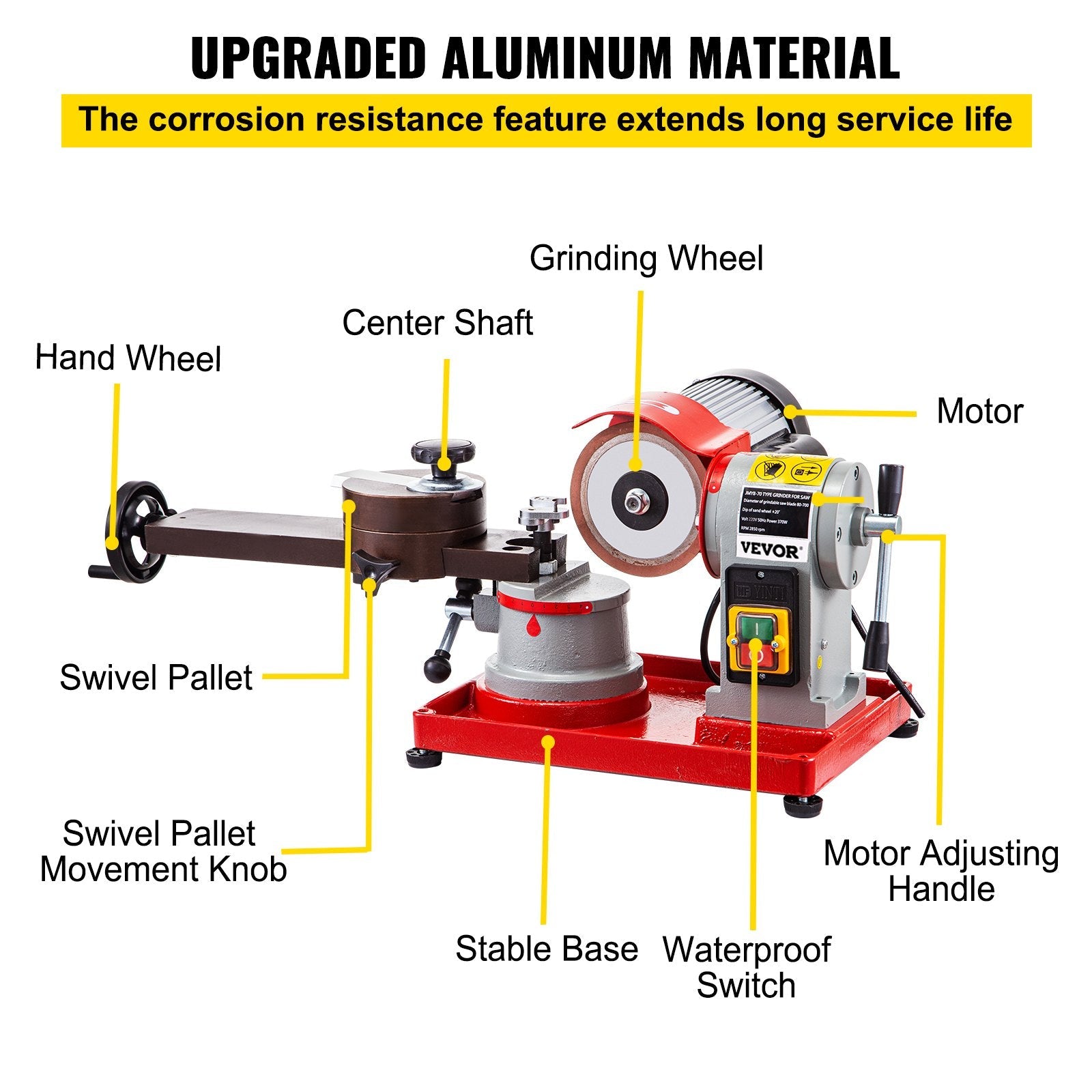 VEVOR Circular Saw Blade Sharpener 5\" Grinding Wheel Size, Rotary Angle Mill Grinding Machine 370W, Saw Blade Sharpener Machine for Carbide Tipped Saw Blades 