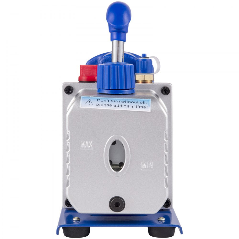 VEVOR 3CFM 1/4HP Single Stage Air Vacuum Pump HVAC R134a R12 R22 R410a A/C Refrigeration Kit AC Manifold Gauge Included Carrying Tote 