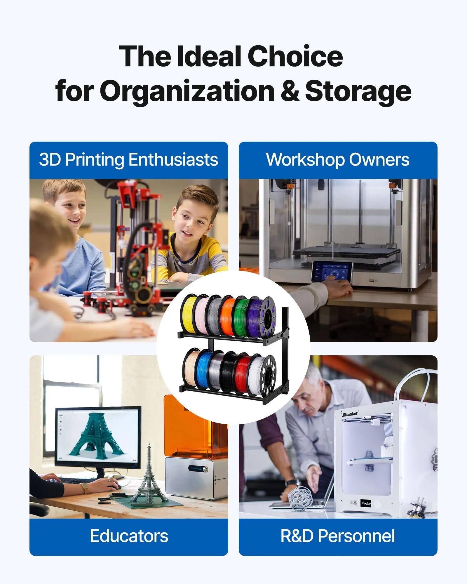 VEVOR Wall Mount Printer Filament Storage Rack, 2-Tier Wall Bracket Storage Shelf, Rolling Filament Spool Holders Racks with Wheels, Filaments Organzied for 3D Printing Studio, Workshop (Shelf Only) 