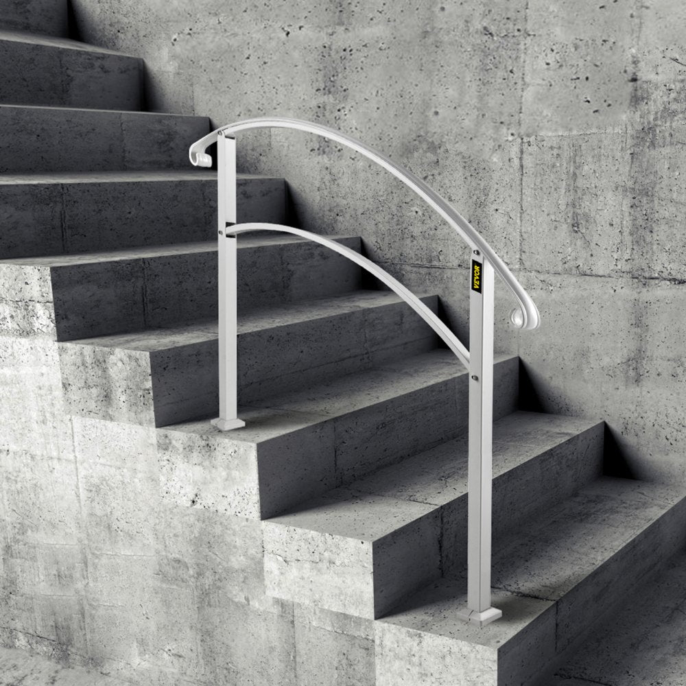 VEVOR Handrails for Outdoor Steps, Fit 1 or 3 Steps Outdoor Stair Railing, White Wrought Iron Handrail, Flexible Front Porch Hand Rail, Transitional Handrails for Concrete Steps or Wooden Stairs 