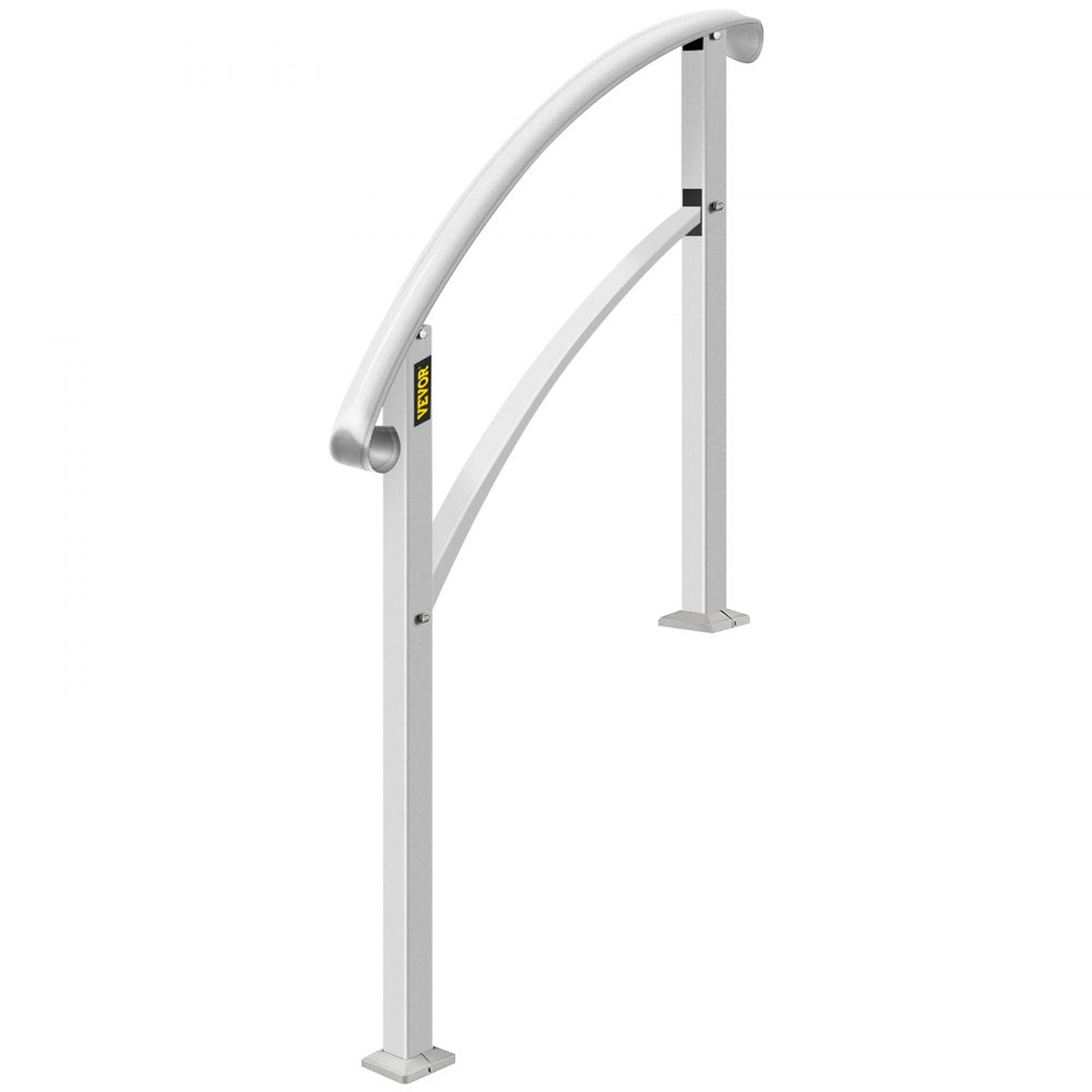 VEVOR Handrails for Outdoor Steps, Fit 1 or 3 Steps Outdoor Stair Railing, White Wrought Iron Handrail, Flexible Front Porch Hand Rail, Transitional Handrails for Concrete Steps or Wooden Stairs 