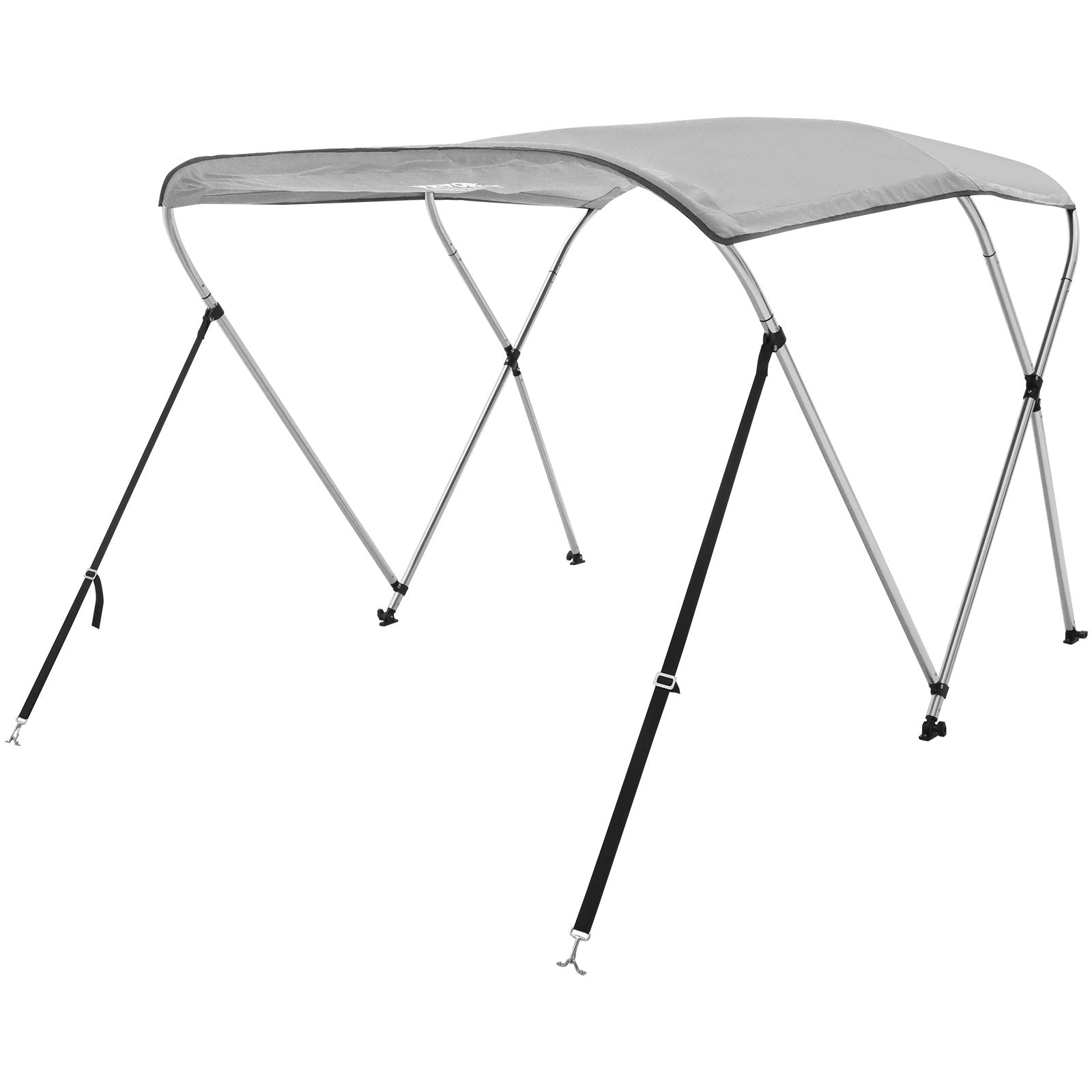 VEVOR 3 Bow Bimini Top Boat Cover, 900D Polyester Canopy with 1" Aluminum Alloy Frame, Waterproof and Sun Shade, Includes Storage Boot, 2 Support Poles, 4 Straps, 6'L x 46"H x 61"-66"W, Light Grey 