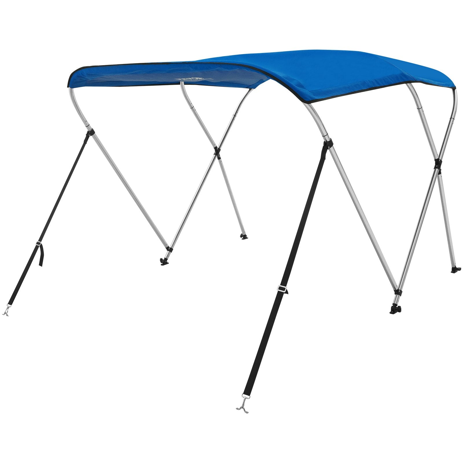 VEVOR 3 Bow Bimini Top Boat Cover, 900D Polyester Canopy with 1" Aluminum Alloy Frame, Waterproof and Sun Shade, Includes Storage Boot, 2 Support Poles, 4 Straps, 6'L x 46"H x 61"-66"W, Pacific Blue 