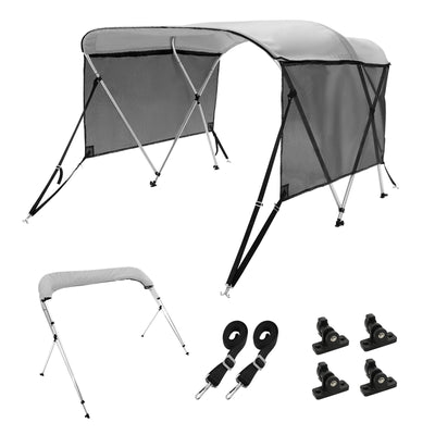 VEVOR 3 Bow Bimini Top Boat Cover, Detachable Mesh Sidewalls, 600D Polyester Canopy with 1" Aluminum Alloy Frame, Includes Storage Boot, 2 Support Poles, 2 Straps, 6'L x 46"H x 79"-84"W, Light Grey 