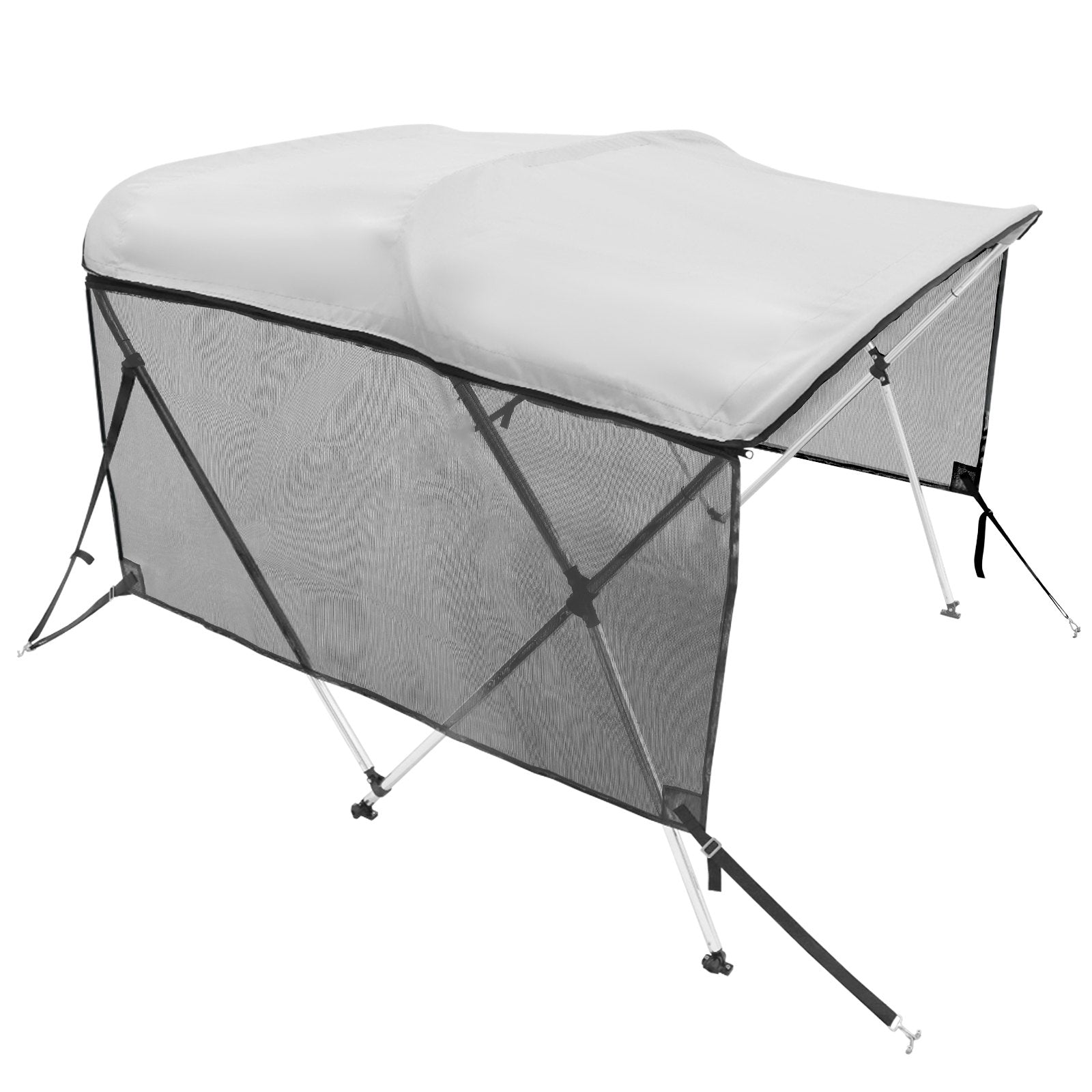 VEVOR 3 Bow Bimini Top Boat Cover, Detachable Mesh Sidewalls, 600D Polyester Canopy with 1" Aluminum Alloy Frame, Includes Storage Boot, 2 Support Poles, 2 Straps, 6'L x 46"H x 67"-72"W, Light Grey 
