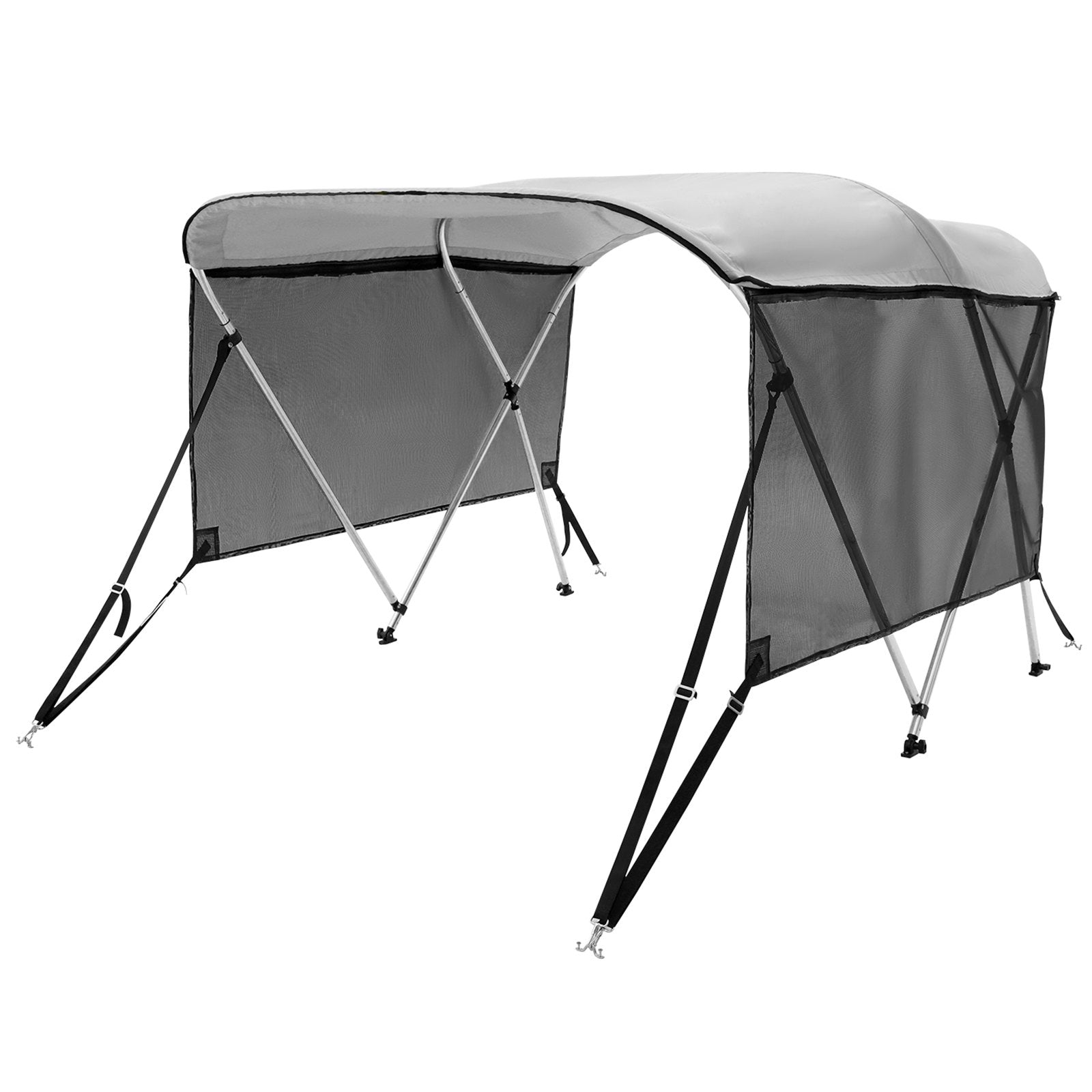 VEVOR 3 Bow Bimini Top Boat Cover, Detachable Mesh Sidewalls, 600D Polyester Canopy with 1" Aluminum Alloy Frame, Includes Storage Boot, 2 Support Poles, 2 Straps, 6'L x 46"H x 61"-66"W, Light Grey 